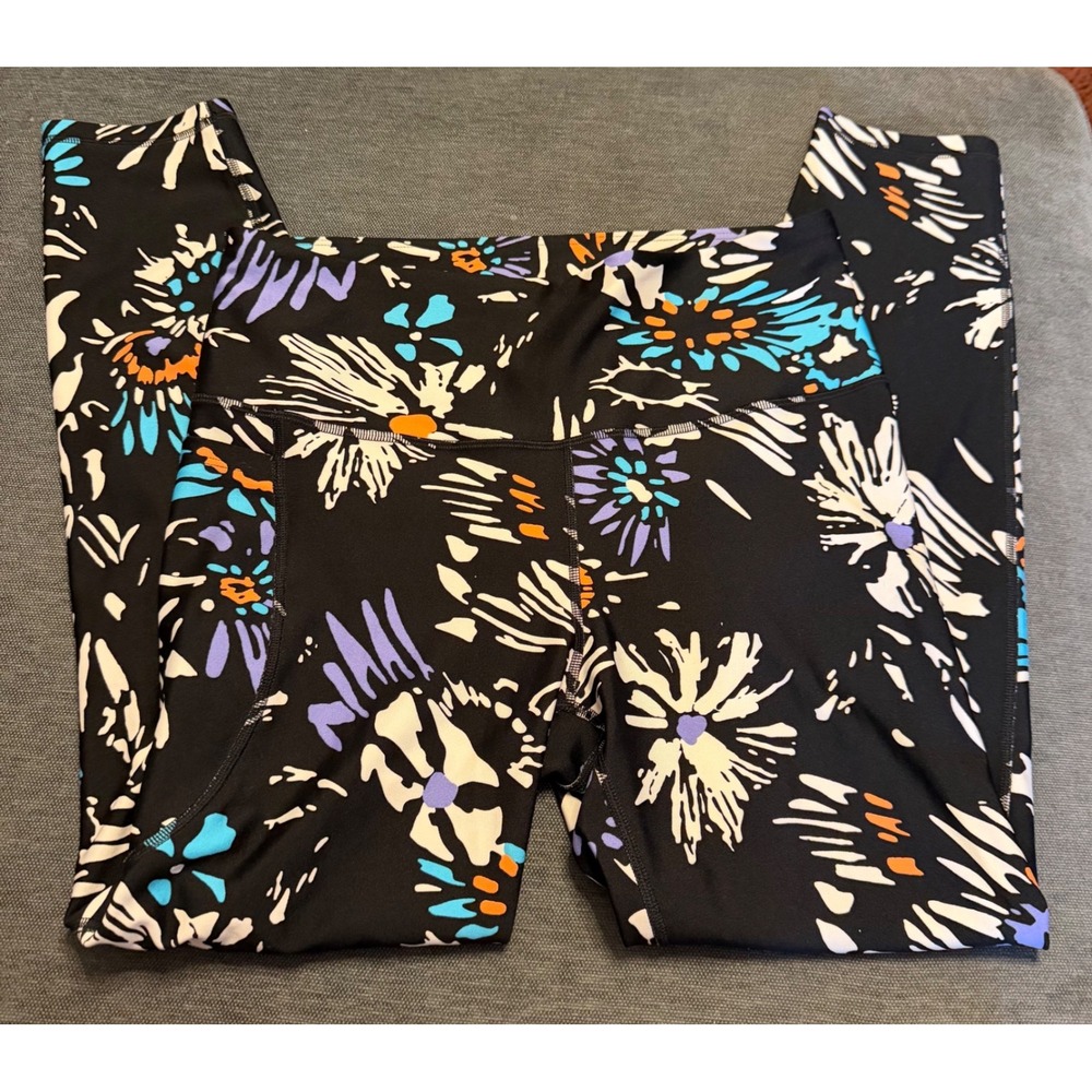 Under Armour HeatGear Floral Compression Leggings XL Black Purple Orange Pockets